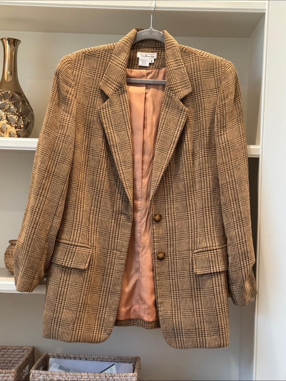 Talbots Brown Plaid Blazer with Notch Collar
